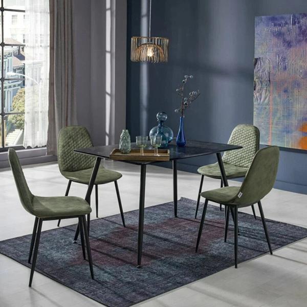 Marble Dining Table & Chair (Fixed) - Black