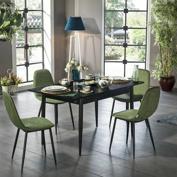 Marble Dining Table & Chair (Extendable) - Black