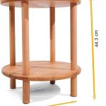 Round Coffee Table With 2 Tier Shelves - Tea Table For Living Room, Bedroom, 100% Solid Beech Wood