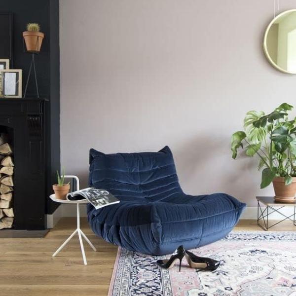 Fireside Chair, Wood Frame Oversized Armless Soft Velvet Accent Chair Bean Bag Couch (Dark Blue)