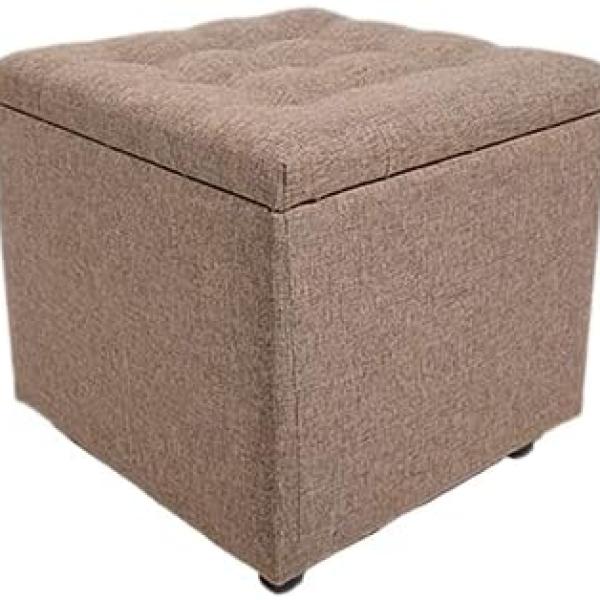 45Cm Cube Pouffe (Brown, Linen Texture)