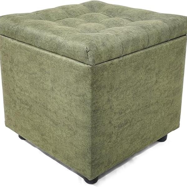 45Cm Cube Pouffe (Green, Velvet Texture)