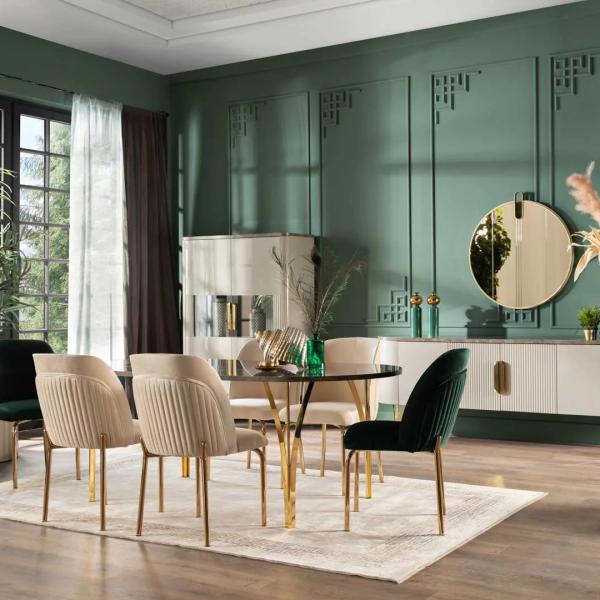 Serra Dining Table (Fixed) + Serra Chair (6234) - Gold