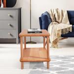 Square Coffee Table With 2 Tier Shelves Tea Table For Living Room, Bedroom, 100% Solid Beech Wood