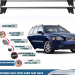 Lockable Car Roof Rack Cross Bars for Volvo V70 Estate 2000-2008, Fits Raised Roof Rails with Gap to Car Roof, Ideal Rail Carrier for Kayak Roof Rack, 2-Piece Grey