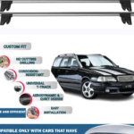 Lockable Car Roof Rack Cross Bars for Volvo V70 Estate 1996-2000, Fits Raised Roof Rails with Gap to Car Roof, Ideal Rail Carrier for Kayak Roof Rack, 2-Piece Grey