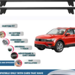 Lockable Car Roof Rack Cross Bars for Volkswagen Tiguan 2016-2023, Fits Raised Roof Rails with Gap to Car Roof, Ideal Rail Carrier for Kayak Roof Rack, 2-Piece Black