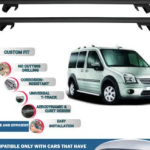 Roof Rack Cross Bars Compatible with Ford Connect 2002-2014, Fits Raised Roof Rails with Gap to Car Roof, Ideal Rail Carrier for Roof Tents, 4-Piece Black