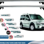 Roof Rack Cross Bars Compatible with Ford Connect 2002-2014, Fits Raised Roof Rails with Gap to Car Roof, Ideal Rail Carrier for Roof Tents, 4-Piece Silver