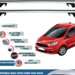 Roof Rack Cross Bars Compatible with Ford Tourneo Courier 2014-2023, Fits Raised Roof Rails with Gap to Car Roof, Ideal Rail Carrier for Roof Tents, 4-Piece Silver