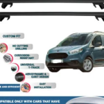 Roof Rack Cross Bars Compatible with Ford Transit Courier Van 2014-2023, Fits Raised Roof Rails with Gap to Car Roof, Ideal Rail Carrier for Roof Tents, 4-Piece Black