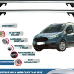 Roof Rack Cross Bars Compatible with Ford Transit Courier Van 2014-2023, Fits Raised Roof Rails with Gap to Car Roof, Ideal Rail Carrier for Roof Tents, 4-Piece Silver