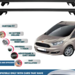 Roof Rack Cross Bars Compatible with Ford Tourneo Combi Courier 2014-2023, Fits Raised Roof Rails with Gap to Car Roof, Ideal Rail Carrier for Roof Tents, 4-Piece Black