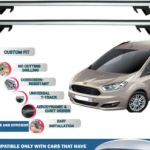 Roof Rack Cross Bars Compatible with Ford Tourneo Combi Courier 2014-2023, Fits Raised Roof Rails with Gap to Car Roof, Ideal Rail Carrier for Roof Tents, 4-Piece Silver