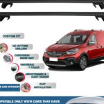 Roof Rack Cross Bars Compatible with Renault Kangoo Express Panel Van 2008-2021, Fits Raised Roof Rails with Gap to Car Roof, Ideal Rail Carrier for Roof Tents, 4-Piece Black