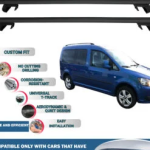 Roof Rack Cross Bars Compatible with Volkswagen Caddy Maxi 2007-2015, Fits Raised Roof Rails with Gap to Car Roof, Ideal Rail Carrier for Roof Tents, 4-Piece Black