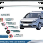 Roof Rack Cross Bars Compatible with Volkswagen Caddy 2015-2020, Fits Raised Roof Rails with Gap to Car Roof, Ideal Rail Carrier for Roof Tents, 4-Piece Silver
