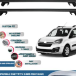 Roof Rack Cross Bars Compatible with Citroen Berlingo 2008-2018, Fits Raised Roof Rails with Gap to Car Roof, Ideal Rail Carrier for Roof Tents, 4-Piece Black