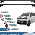 Roof Rack Cross Bars Compatible with Citroen Jumpy/Space Tourer 2017-2023, Fits Raised Roof Rails with Gap to Car Roof, Ideal Rail Carrier for Roof Tents, 4-Piece Black