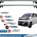 Roof Rack Cross Bars Compatible with Citroen Jumpy/Space Tourer 2017-2023, Fits Raised Roof Rails with Gap to Car Roof, Ideal Rail Carrier for Roof Tents, 4-Piece Silver