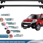 Roof Rack Cross Bars Compatible with Fiat Fiorino/Qubo Van 2007-2024, Fits Raised Roof Rails with Gap to Car Roof, Ideal Rail Carrier for Roof Tents, 4-Piece Black