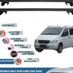 Roof Rack Cross Bars Compatible with Mercedes Benz Vito W638/W639 2003-2014, Fits Raised Roof Rails with Gap to Car Roof, Ideal Rail Carrier for Roof Tents, 4-Piece Black