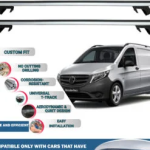 Roof Rack Cross Bars Compatible with Mercedes Benz Vito W447 2014-2020, Fits Raised Roof Rails with Gap to Car Roof, Ideal Rail Carrier for Roof Tents, 4-Piece Silver