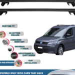 Roof Rack Cross Bars Compatible with Volkswagen Caddy Combi 2021-2023, Fits Raised Roof Rails with Gap to Car Roof, Ideal Rail Carrier for Roof Tents, 4-Piece Black