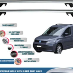 Roof Rack Cross Bars Compatible with Volkswagen Caddy Combi 2021-2023, Fits Raised Roof Rails with Gap to Car Roof, Ideal Rail Carrier for Roof Tents, 4-Piece Silver