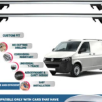 Roof Rack Cross Bars Compatible with Volkswagen T5 Transporter Cargo 2003-2015, Fits Raised Roof Rails with Gap to Car Roof, Ideal Rail Carrier for Roof Tents, 4-Piece Silver