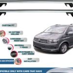 Roof Rack Cross Bars Compatible with Volkswagen T5 Transporter 2003-2015, Fits Raised Roof Rails with Gap to Car Roof, Ideal Rail Carrier for Roof Tents, 4-Piece Silver