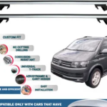 Roof Rack Cross Bars Compatible with Volkswagen T6 Transporter 2015-2023, Fits Raised Roof Rails with Gap to Car Roof, Ideal Rail Carrier for Roof Tents, 4-Piece Silver