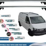 Roof Rack Cross Bars Compatible with Volkswagen T6 Transporter Van 2015-2023, Fits Raised Roof Rails with Gap to Car Roof, Ideal Rail Carrier for Roof Tents, 4-Piece Silver