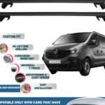 Roof Rack Cross Bars Compatible with Renault Trafic 2014-2023, Fits Raised Roof Rails with Gap to Car Roof, Ideal Rail Carrier for Roof Tents, 4-Piece Black