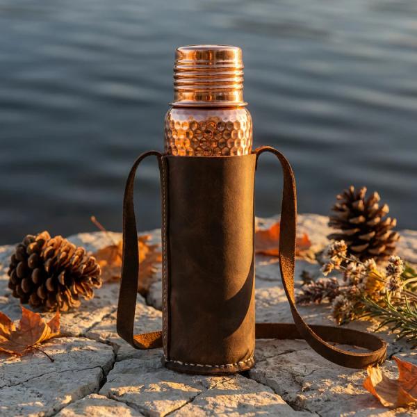 100% Genuine Leather Copper Flask Case