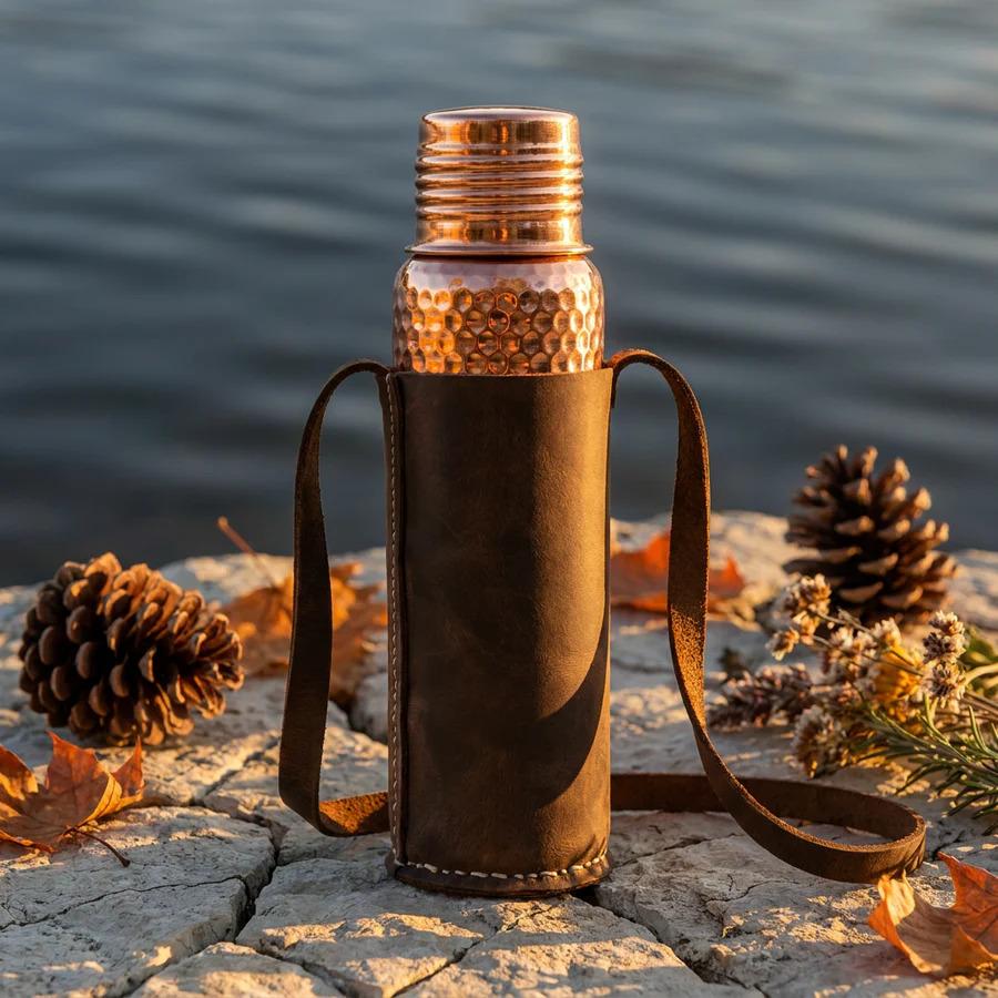 100% Genuine Leather Copper Flask Case