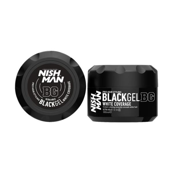 Nishman Ultra Hold Hair Styling Black Gel – White Coverage 300 ml